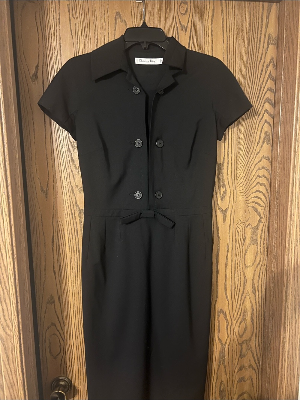 Dior Black Short-Sleeve Double Button Front Dress
